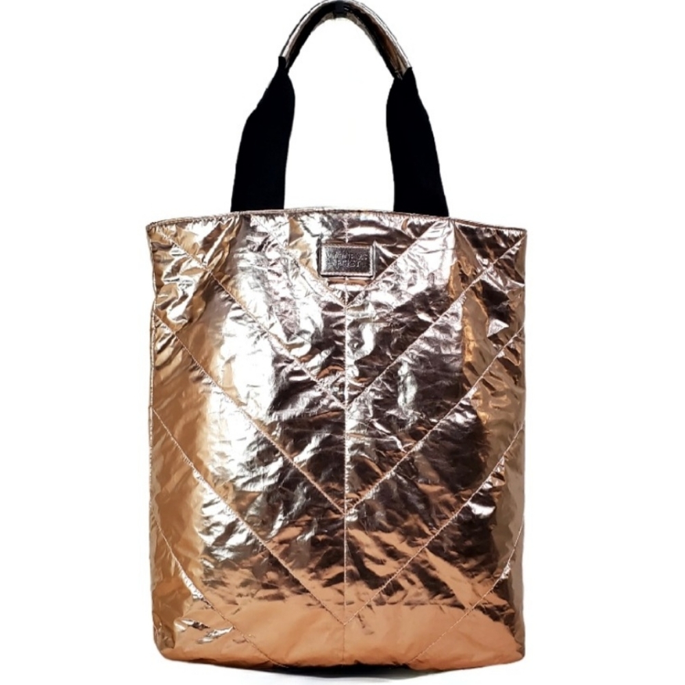 Victoria's Secret Rose Goldtone Foil Tote Bag Gym Office Market